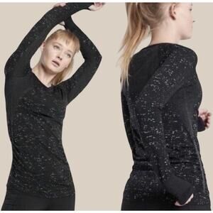 Athleta Shirt Womens Small Black Speckle Seamless Long Sleeve Thumbholes Top